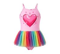 JiAmy Mädchen Badekleid Einteiliges Regenbogen-Tüllrock Badeanzug Mädchen Liebliche Verstellbare Träger Bademode Schwimmanzug für Kinder 3-4 Jahren, Gr.98