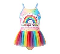 JiAmy Mädchen Badekleid Einteiliges Regenbogen-Tüllrock Badeanzug Mädchen Liebliche Verstellbare Träger Bademode Schwimmanzug für Kinder 2-3 Jahren, Gr.92