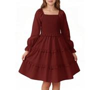 JiAmy Mädchen Kleid Langarm Herbst Knielang Stufenrock Partykleid 5-6J.