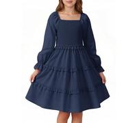 JiAmy Mädchen Kleid Langarm Herbst Knielang Stufenrock Partykleid 5-6J.