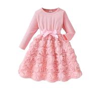 JiAmy Mädchen Kleider Langarm Hübsches Kleinkinder 3D-Grafik Rosen Tüllkleid Festliches Kinder Partykleid Geburtstagskleid mit Satinbund für Kleine Mädchen für 2-3 Jahre, Rosa