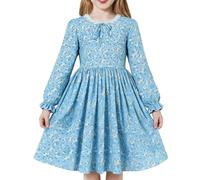 JiAmy Mädchen Langarm Prinzessin Kleid Knielang A-Linie Schleife 140, Blau
