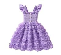 JiAmy Mädchen Prinzessin Kleid 3D Blumen A-Linie Festliches Kinderkleid Ärmellos mit Rüschen Trägern & Elastischer Taille Tüllkleid Geburtstag Hochzeit Sommerkleid für 5-6 Jahre, Lila