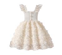 JiAmy Mädchen Prinzessin Kleid 3D Blumen A-Linie Festliches Kinderkleid Ärmellos mit Rüschen Trägern & Elastischer Taille Tüllkleid Geburtstag Hochzeit Sommerkleid für 5-6 Jahre, Weiß