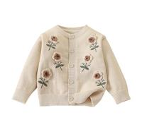 JiAmy Mädchen Strickjacke, Kleinkind Florale Blumendruck Strickkleidung Warmer Pullover Lange Ärmel mit Knöpfen für 9-12 Monate