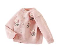 JiAmy Mädchen Strickjacke, Kleinkind Florale Blumendruck Strickkleidung Warmer Pullover Lange Ärmel mit Knöpfen für 9-12 Monate