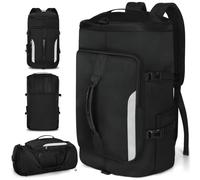 JiangLin 45L Sporttasche mit Schuhfach und Nassfach, Groß Reisetasche Damen Herren Travel Duffle Bag mit Rucksack Weekender für Sporturlaub, Reisen, Fitnessstudio, Schwimmen (Schwarz)