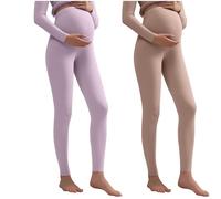 JIANGML 2 Stücke Schwangere Jeggings Damen High Waist Umstandsleggings Verstellbarer Hüftgurt Umstandshose Stretch Bauchstütze Yoga Hose Schwangerschaft Thermo Schwangerschaftsleggings Weich Yogahose