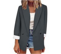 JIANGML 2025 Damen Blazer Elegant Anzugjacke Mantel mit Knopfleiste Military Blazer Lang Slim Fit Freizeit Stehkragen Business Büro Anzug Jacken