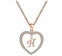 JIANGML Damen Halskette Herz Buchstabe 925 Silber Kette Damen Personalisiere Kette, Geburtstags und Weihnachten Geschenk Für Frauen Mädchen Mama Freundin - A-Z Roségold