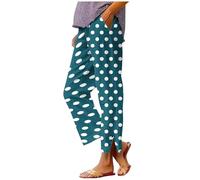 JIANGML Damen Sommerhose Punkte Drucken Freizeithose Baumwolle Leinenhose Weites Bein Palazzo Hose Leicht Strandhose Elastische Lang Hosen Elegant Jogginghose Hohe Taille Stoffhose mit Taschen