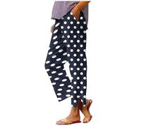 JIANGML Damen Sommerhose Punkte Drucken Freizeithose Baumwolle Leinenhose Weites Bein Palazzo Hose Leicht Strandhose Elastische Lang Hosen Elegant Jogginghose Hohe Taille Stoffhose mit Taschen