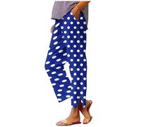 JIANGML Damen Sommerhose Punkte Drucken Freizeithose Baumwolle Leinenhose Weites Bein Palazzo Hose Leicht Strandhose Elastische Lang Hosen Elegant Jogginghose Hohe Taille Stoffhose mit Taschen