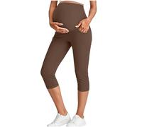 JIANGML Damen Umstandsleggings mit Taschen High Waist Umstandshose Blickdichte Weites Bein 3/4 Hose Stretch Slim Fit Schwangerschaftsleggings Weich Bauchstütze Umstandsmode Yoga Sport Freizeithose