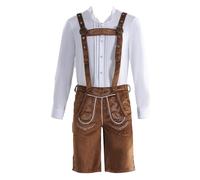 JIANGML Herren Tracht Set, Bayrische Tracht Lederhose Schwarz Dunkelbraun Trachtenhose mit Hosenträger und Socken Original Oktoberfest Outfit für Halloween-Verkleidungspartys und Bierfest