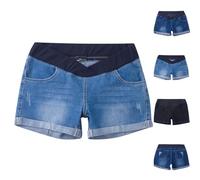 JIANGML Jeans Shorts für Schwangere Mittlere Taille Bauchstütze Umstandsmode Schwangerschaft Denim Freizeithose Distressed Crimpen Umstandsshorts Stretch Weich Kurz Umstandshose Weites Große Größen
