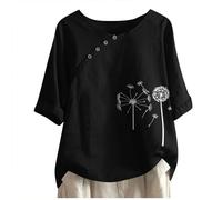 JIANGML Musselin Bluse Damen Drucken Oberteil, Elegant Kurzarm Lässig Locker Hemd mit Knopfdekoration Blusen Rundhals Slim Fit Oberteile Leicht Elastischer Hemdbluse Leichtes Luftige Pullover Tee