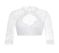 JIANGML Spitze Dirndl Bluse Damen V Ausschnitt Dirndlbluse Weiß Halbarm Trachtenbluse Sexy Kurzarm Dirndlblusen Bayrische Trachten Bluse Elegante Spitzenbluse Sommer Stretch Outfit für Oktoberfest