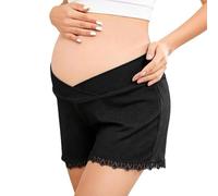 JIANGML Umstandshose Kurz Weich Weites Bein Pyjamahose High Waist Bauchstütze Umstandsshorts Bequeme Stretch Umstandsmode Sommer Zuhause Umstandsleggings Hautsympathische Schwangerschaft Heimhose