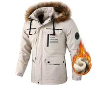 JIANROU Herren Steppjacke Winter Unisex Warme Padded Jacket Langarm Wollmantel Mit Stehkragen Steppblouson Herren Lange Jacke Herren Parka Khaki Wintermantel