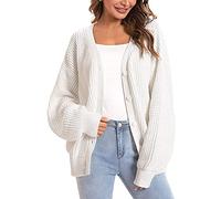 JIAREN Cardigan Damen,Damen-Strickjacke, Weiß, V-Ausschnitt, Fein Gehäkelt, Klassischer Strickmantel, Weicher Frühling Und Herbst, Warme Strickjacke, Langarm, Offener Pullover, Lässige Outwear,L