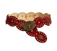JIARY Breiter Cowboy Gürtel Damen, Retro Western Ledergürtel Damen, Country Style, Vintage Nieten Gürtel, Ring Boho Damengürtel Für Jeans Hosen Kleider Rodeo,Rot,115CM/45.3''
