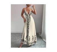 JIARY Cocktailkleid Damen,Maxi Boho Kleid Mit Tiefem V-Ausschnitt, Ärmelloses Sommerkleid Damen Lang,Kleid Hochzeitsgast Damen,Strandkleid A-Linie,Abendkleider Elegant Neckholder,Apricot,S