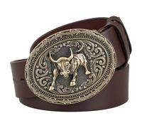 JIARY Cowboy Cowgirl Gürtel Herren Damen Western Ledergürtel Für Männer Frauen, Echtledergürtel,Country Vintage Gürtel Für Jeans Hosen,Gravierte Schnalle Herrengürtel,Braun,125CM/49.2''