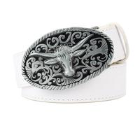 JIARY Damen Herren Country-Retro-Western-Cowboy-Gürtel, Longhorn-Bull-Gravur, ovale Schnalle, Vintage, Cowgirl-Taillengürtel, Taille,Weiß,115cm/45IN