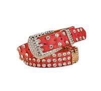 JIARY Diamant Persönlichkeit Breiter GürtelStrass Nietengürtel für Frauen, Western Ledergürtel für Cowgirl Cowboy Vintage Gürtel für Hosen Kleid,Rot,105CM/41.3''