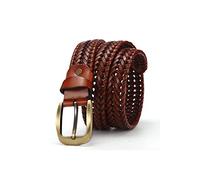 JIARY Flechtgürtel Herren Vollledergürtel aus Vollrindleder,Kaffee,125CM/49.2''