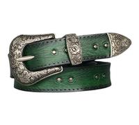 JIARY Gürtel Damen Schmal, Damengürtel Nietengürtel Verstellbarer Western Vintage, Lässiger Echtledergürtel mit Dornschließe aus Legiertem Metall, 2.8CM,Grün,95CM/37.4''