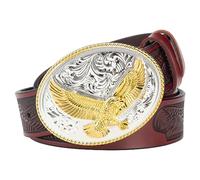 JIARY Gürtel Herren Vulture-Serie, Herren-Gürtel Goldadler Western Cowboy, Cowboy-Gürtel 3D-Gürtel mit Adler-Schnalle Vintage-Prägung Gravur,Reddish brown,130CM/51.2''