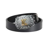 JIARY Herren Gürtel, Cowboy Western Gürtel Herren, Ledergürtel mit Retro Gürtel mit LMNO Englischem Buchstabenmuster und Legierungsschnalle,K black,130CM/51.2''
