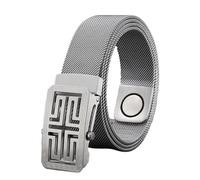 JIARY Herren-Gürtel Edelstahl Flechtgürtel, Gürtel Herren Metallgürtel Magnetische, Nicht-Leder-Gürtel mit Gravurmuster Automatischer Schnalle aus Edelstahl,Style a,110CM/43.3''