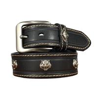 JIARY Herren Gürtel Nietengürtel, Ledergürtel Herren Verstellbarer Punk Western Motorrad Tigerkopf Echtledergürtel Vintage mit Dornschließegürtel aus Legierung,Schwarz,110CM/43.3''