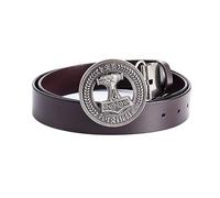JIARY Herren Gürtel Thor-Hammer-Schnalle, Gürtel Herren Western Cowboy, Ledergürtel mit Wikinger-Thorshammer-Muster Runder Legierungsschnalle Vintage-Gürtel,Brown a,100CM/39.4''