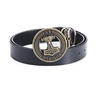 JIARY Herren Gürtel Thor-Hammer-Schnalle, Gürtel Herren Western Cowboy, Ledergürtel mit Wikinger-Thorshammer-Muster Runder Legierungsschnalle Vintage-Gürtel,Black b,130CM/51.2''