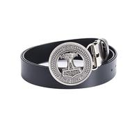 JIARY Herren Gürtel Thor-Hammer-Schnalle, Gürtel Herren Western Cowboy, Ledergürtel mit Wikinger-Thorshammer-Muster Runder Legierungsschnalle Vintage-Gürtel,Black a,115CM/45.3''