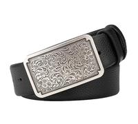 JIARY Herren Gürtel Western Cowboy, Gürtel Herren Leder, Ledergürtel mit graviertem Silbermuster und Quadratischer Schnalle,Schwarz,110CM/43.3''