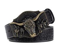 JIARY Herren Gürtel Western Gürtel Herren,Cowboy-Gürtel Long Horn Bull Western-Gürtel Kuh-Muster-Gürtel Freizeit-Cowboy-Gürtel,Black b,120CM/47.3''