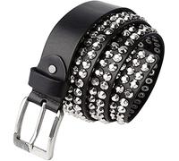 JIARY Herren Rivet Belt Gürtel,3 Reihen Metall Nieten Echtleder Gürtel kürzbar Versch Farben und Größen Punk Rock Style Nietengürtel für Herren Damen,Schwarz,125cm/49.2''