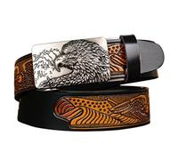 JIARY Herrengürtel Ratsche Leder Retro Herren Western Eagle Automatikschnalle Freizeitgürtel mit Schiebeschnalle,Schwarz,125cm/49.2''