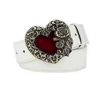 JIARY Ledergürtel Herren, Gürtel Cowboy Western Verstellbarer Vintage mit Legierungsschnalle mit 3D-Rosenmuster Geprägtem Herz Mode,Weiß,120CM/47.3''