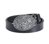 JIARY Ledergürtel Herren, Gürtel Herren Western Cowboy, Echtledergürtel mit Silberfarbenem Blumenmuster Ovaler Legierungsschnalle,Black b,100CM/39.4''