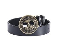 JIARY Ledergürtel Herren, Gürtel Herren Western Cowboy, Ledergürtel mit Wikinger-Thorshammer-Muster Runder Legierungsschnalle Vintage-Gürtel,Black b,130CM/51.2''