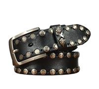 JIARY Ledergürtel Herren, Herren-Gürtel Nietengürtel Punk Lässiger Verstellbarer Western Motorrad Echtledergürtel Vintage mit Dornschließegürtel aus Legierung,Schwarz,115CM/45.3''