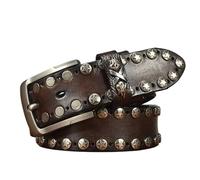 JIARY Ledergürtel Herren, Herren-Gürtel Nietengürtel Punk Lässiger Verstellbarer Western Motorrad Echtledergürtel Vintage mit Dornschließegürtel aus Legierung,Braun,100CM/39.4''