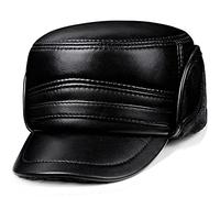 JIARY Mütze Herren,Wintermütze aus Leder mit Ohrenklappenfür,Leder Fliegermützen Mit Ohrenschutz Winter Mützen Warm Kappe,Black c,XL