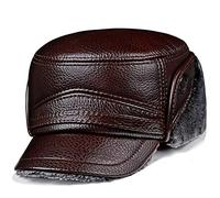 JIARY Mütze Herren,Wintermütze aus Leder mit Ohrenklappenfür,Leder Fliegermützen Mit Ohrenschutz Winter Mützen Warm Kappe,Dark Brown a,L
